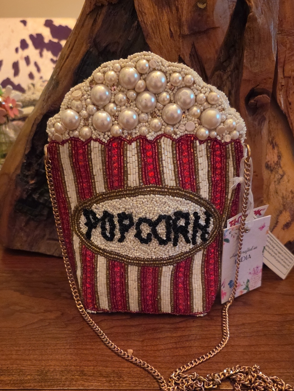 Beaded Popcorn Novelty Crossbody Bag - Red & White